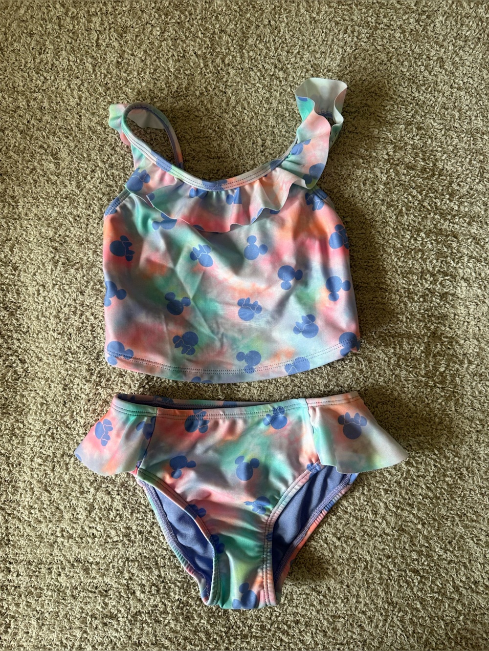 Disney Girls' Pastel Tie-Dye Bikini Set with Blue Mickey Prints